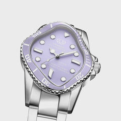 LAARVEE Silver Precision Steel Watch - Lilac Ceramic Bezel / Lilac Dial