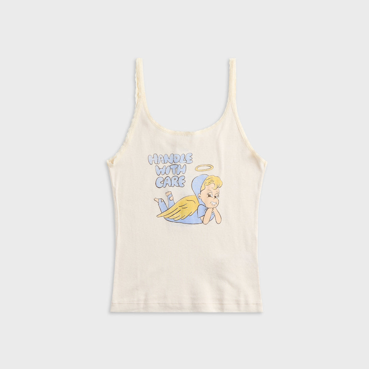 ReDone Lace Strap Tank Handle With Care - Vintage White