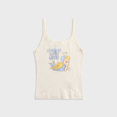 ReDone Lace Strap Tank Handle With Care - Vintage White