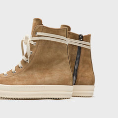 Rick Owens WMNS Temple Sumi Suede High Top Sneakers - Brown / Milk