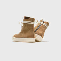 Rick Owens WMNS Temple Sumi Suede High Top Sneakers - Brown / Milk