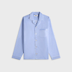 Tekla Sateen Pyjamas Shirt Polo Stripes - Light Blue