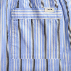 Tekla Stave Stripes Poplin Pyjama Pant - White / Blue