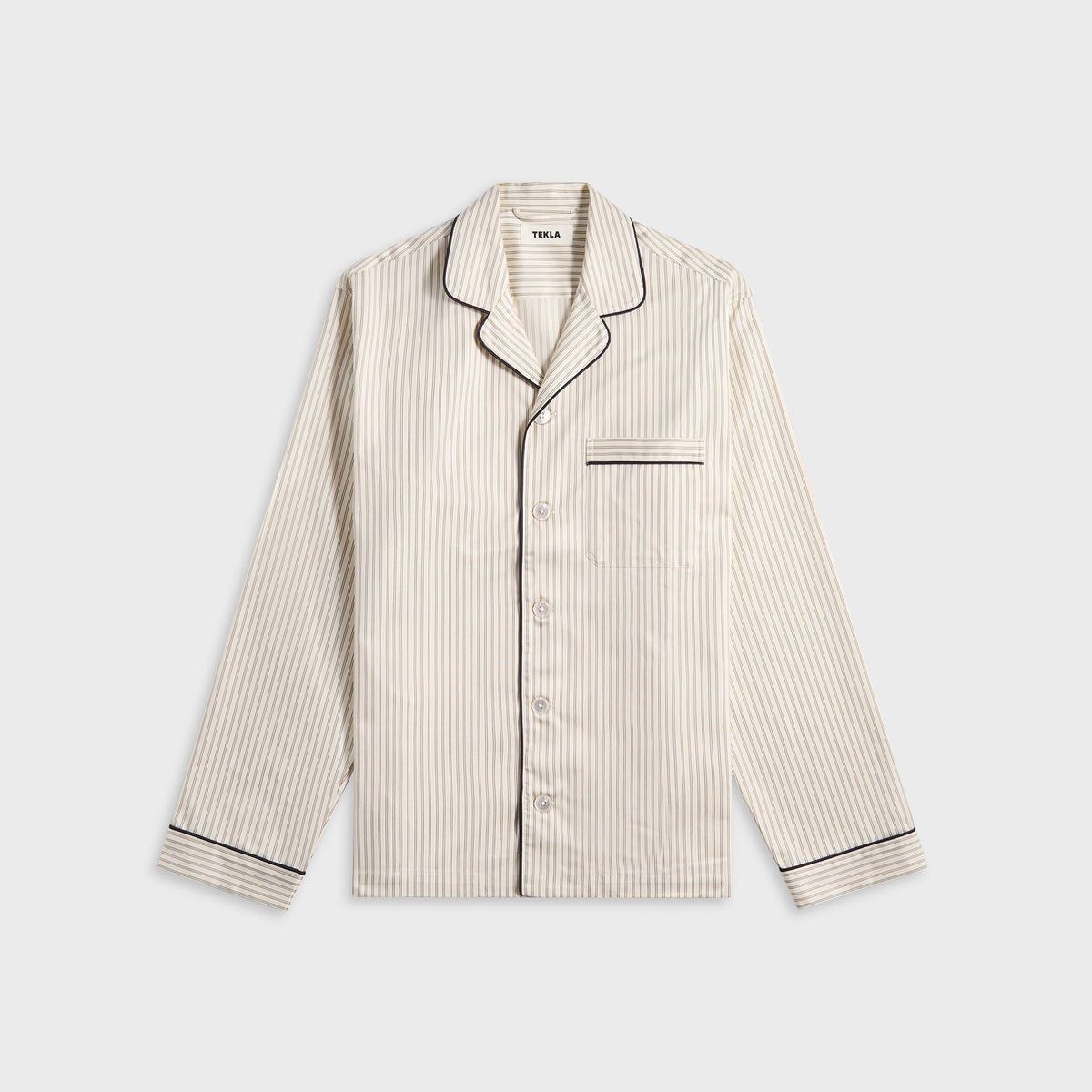 Tekla Sateen Long Sleeved Shirt - Brown Pin Stripes