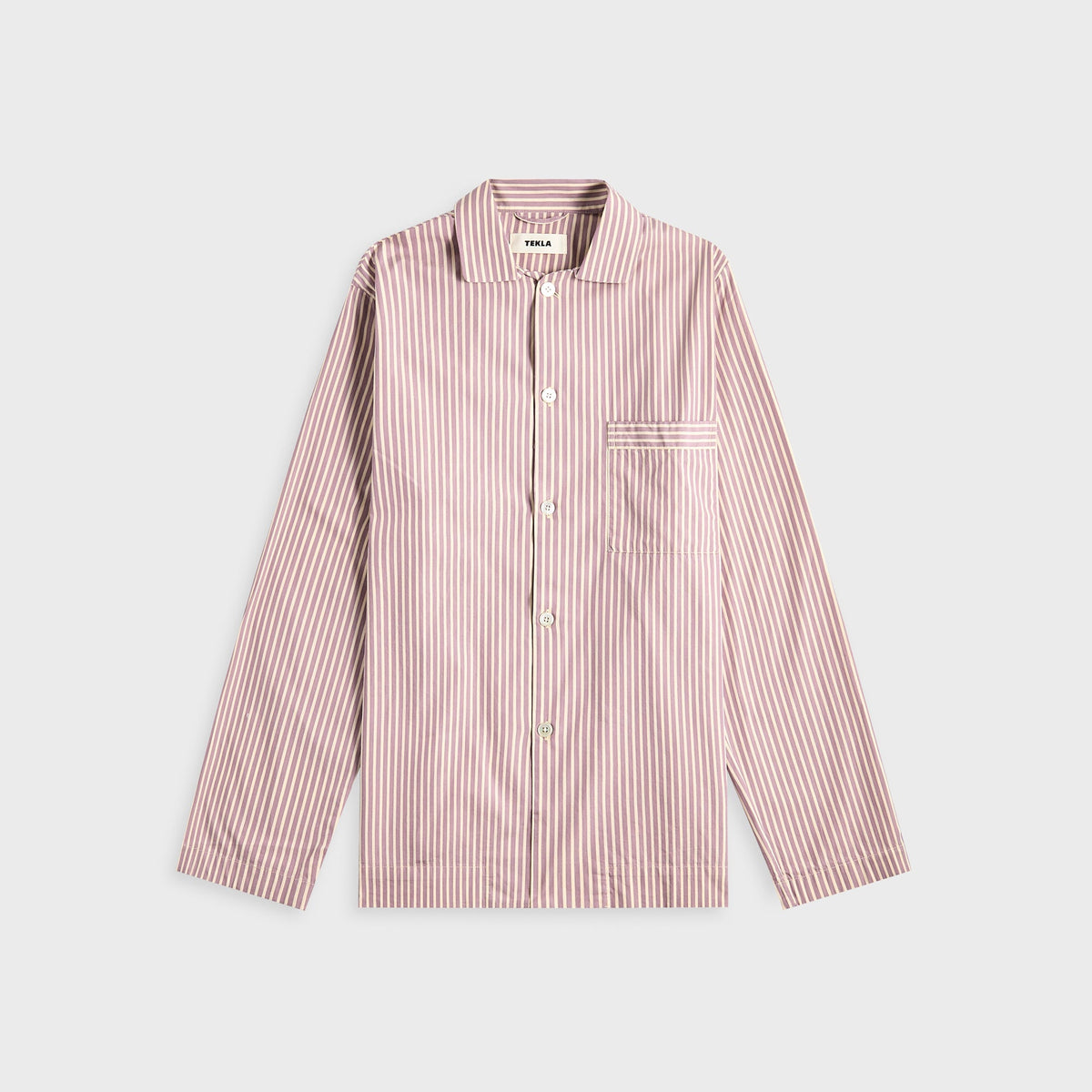 Tekla Poplin Long Sleeve Pyjama Shirt - Skipper Stripes
