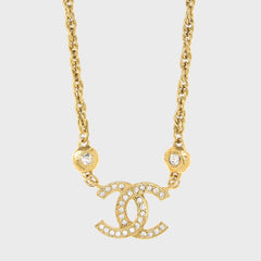 WGACA Chanel Crystal CC Logo Pendant Necklace - Gold