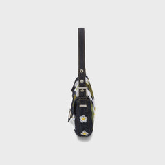 WGACA Fendi Denim Floral Embroidered Mama Baguette Shoulder Bag - Navy